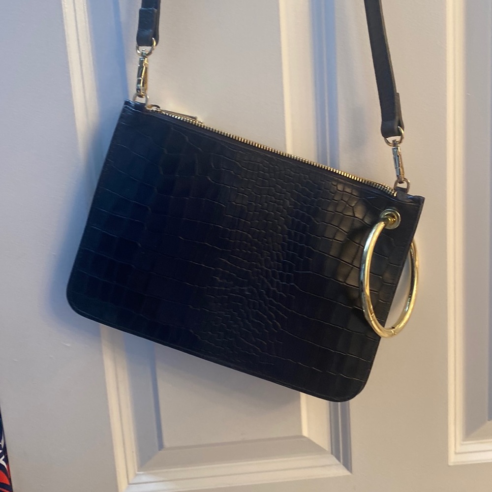 Black leather shoulder bag